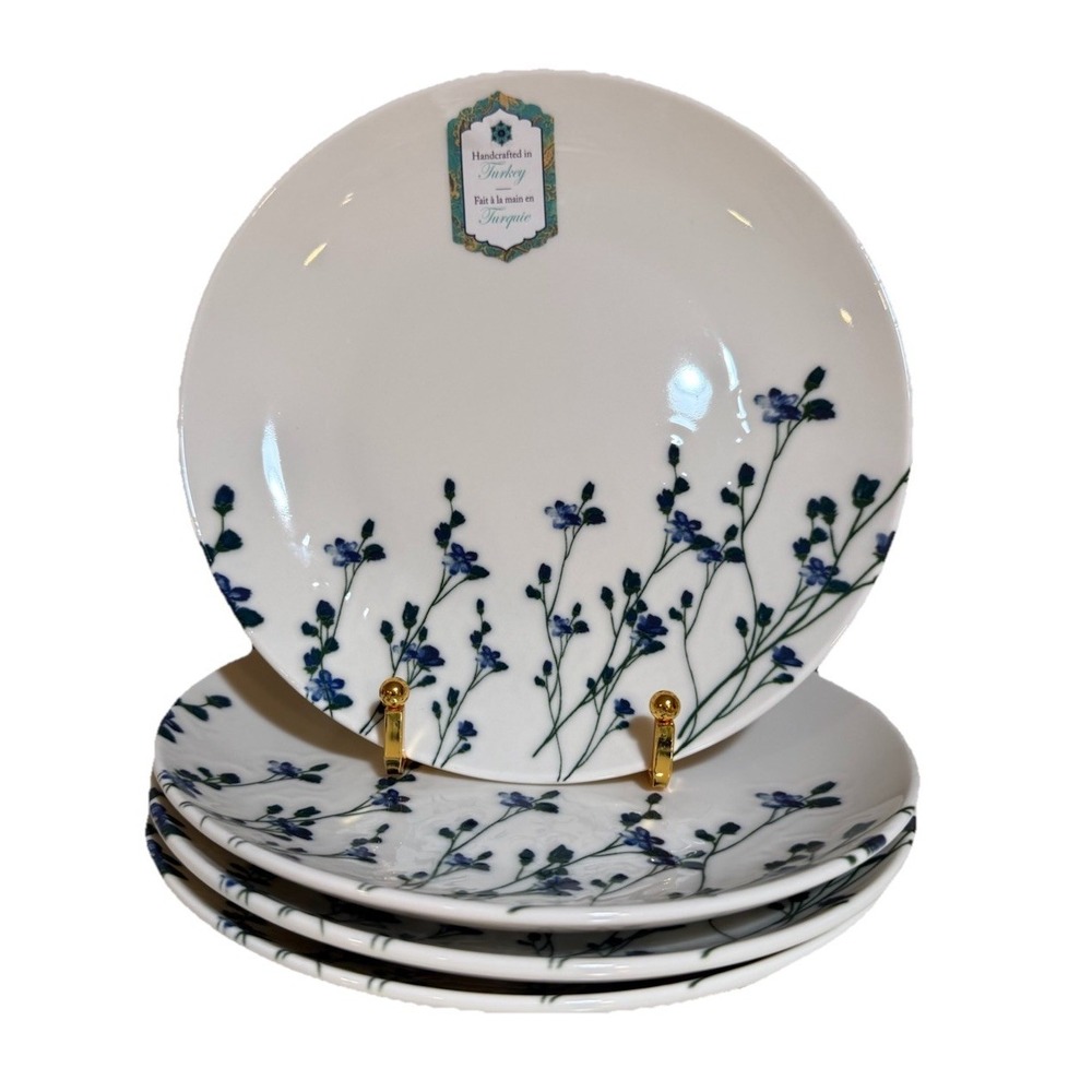 New Set of 4 Intesa Home Porcelain Wildflower 8" Salad Plates Handmade In Turkey